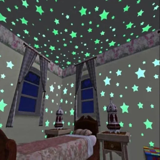 Pack of 100 - Fluorescent Glowing Stars Wall Sticker