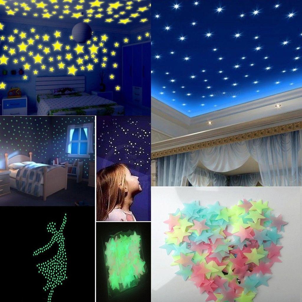 Pack of 100 - Fluorescent Glowing Stars Wall Sticker