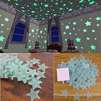 Pack of 100 - Fluorescent Glowing Stars Wall Sticker